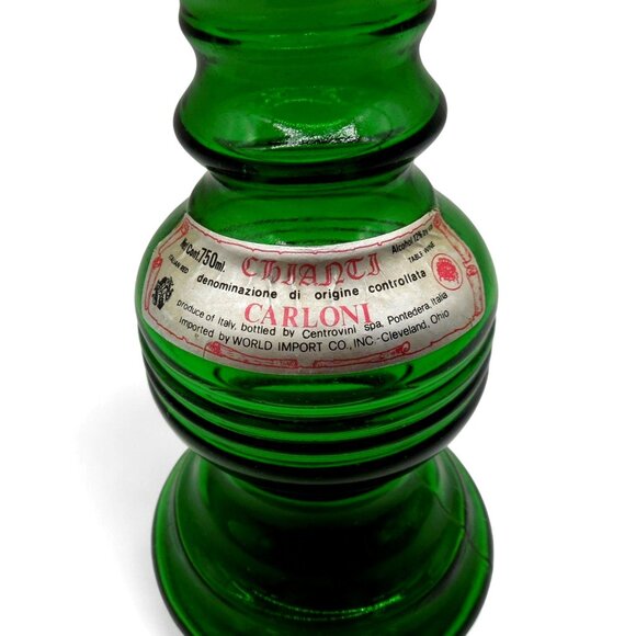 Green GLASS Wine Bottle CANDLE Lamp Italian Chianti Carloni Vintage 22" - Picture 3 of 12
